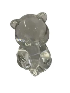 Clear Glass Teddy Bear Figurine Paper Weight With Bubbles Inside 3 1/2 In Tall - Picture 1 of 6
