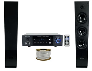 Rockville BLUAMP 150 Home Bluetooth Amplifier Receiver+(2) Black Tower Speakers - Picture 1 of 12