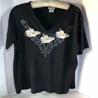 Isaac's Designs Women's Top sz Large Boat Embroidery Rhinestones/Brads Nautical