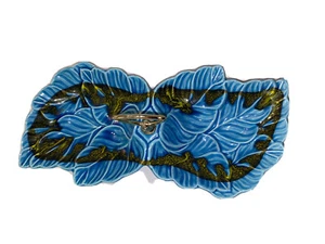 Divided Dish With Handle USA Pottery Nut Candy Tidbit Tray Blue - Picture 1 of 11