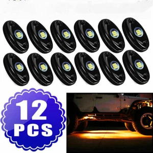 12 luces de roca LED amarillas para camión todoterreno Jeep UTV ATV parte inferior de la carrocería AH9 - Imagen 1 de 8