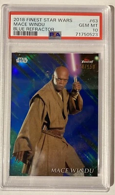 2018 Finest Star Wars Mace Windu Blue Refractor 024/150 PSA 10 GEM MINT POP 1  - Image 1 of 2