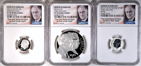 2015-W 10C,$1 F.D.Roosevelt March of Dimes Set NGC PR70DCAM K14403 Cover