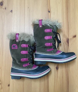 Sorel Girls Tofino Big Kids Pink Tall Lace Up Faux Fur Waterproof Winter Boots 4 - Picture 1 of 6