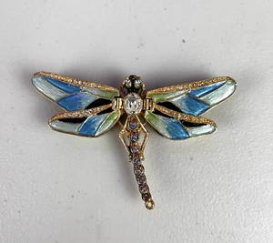 VINTAGE Dragonfly Trinket Box Enamel Rhinestone Blue Hinged Wings - Picture 1 of 5