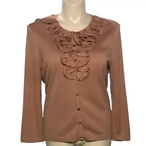 Cárdigan Jones Wear XL Suéter Albaricoque Gris melocotón Botones Volantes Frente Largo Sl - Imagen 1 de 7