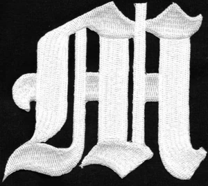 3" Fancy White Old English Alphabet Letter M Embroidered Patch - Picture 1 of 1