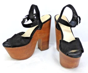 Topshop Wooden Platform Sandals Heels Peep Toe Ankle Buckle Strap EU 38 UK 5 - Picture 1 of 12