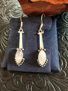 White Iridescent Moonstone Anchor Earrings 2" Artisan Southwest - Picture 1 of 2
