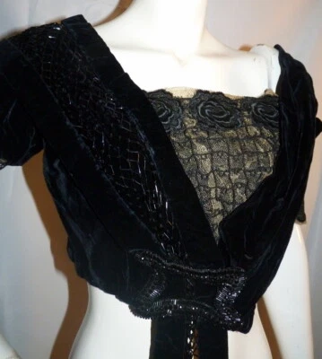Antique French Velvet & Jet Beaded BODICE Blouse From Paris Victorian Edwardian - Image 1 of 4