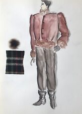 Zeichnung Original Vintage Skizze Mode Mann Hose Jacke Fell Xx #46