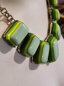 Coldwater Creek Green & Yellow Acrylic Faux Stone Rectangle Cabochon Necklace - Picture 1 of 7