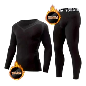 Mens Gym Compression Winter Thermal Base Layer Full Suit Tights Shirt Pant Set - Picture 1 of 10