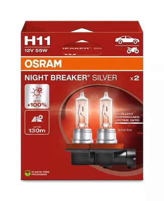 OSRAM Night Breaker Silver +100% H11 Car Headlight Bulbs (Twin) 64211NBS-2HB - Image 1 of 2