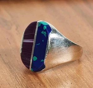 Herren Sterling Silber Ring mit Mojave Türkis und rotem Jaspis super Vintage  - Bild 1 von 10