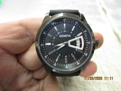 New Old Stock Geneva Calendar Men's Quartz Watch Gunmetal Tone - Image 1 of 3