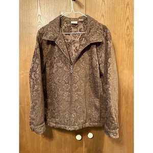 Erika Chocolate Brown Floral Jacguard Textured Zip Up Jacket Women's Size XL - Picture 1 of 6