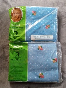 Vtg New Sealed Dan River Double Fitted AND Flat Sheet Dantrel Floral 54 x 76 - Picture 1 of 7