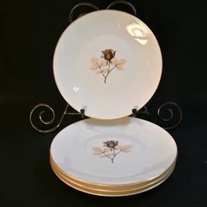 Rosenthal Salad Plates Set 4 Shadow Rose 7 5/8" Brown & Black w/Gold 1954-1989 - Picture 1 of 16