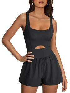 Womens Rompers Workout Sets Summer Outfits One Piece Jumpsuits Casual Sleevel... - Picture 1 of 6