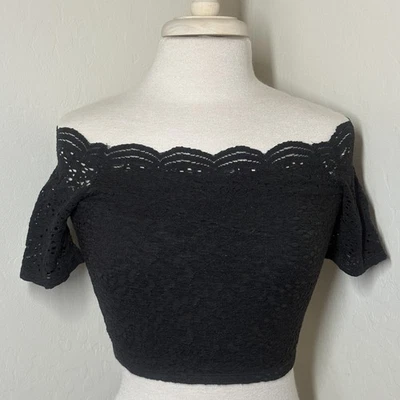 De Colección Y2K Hollister Top Mujer M Negro Encaje Elastizado Coqueta Preppy Vacaciones Kawaii Foto 1 de 4