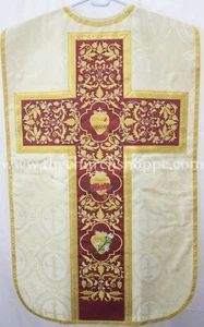 Gold Roman Fiddleback Chasuble and mass set with Three Holy Hearts Embroidery - Picture 1 of 4