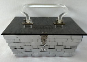 Borsa a mano vintage Dorset Rex lucite e metallo intrecciato anni 50 tono argento - Foto 1 di 22