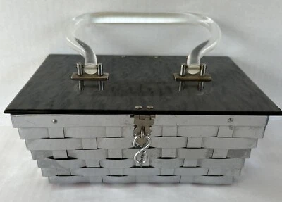Mid Century Purse Handbag Lucite & Woven Metal Silver Tone By Dorset Rex - Image 1 of 4