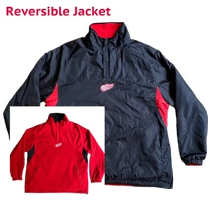 NHL Detroit Red Wings Mens Sz Large Pullover Jacket Reversible Black Red Fleece - Picture 1 of 7
