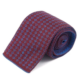 E.Marinella Blue and Burgundy Jacquard Double-Sided Reversible Knit Silk Tie - Picture 1 of 4