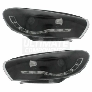 VW Scirocco 2008-2014 Projector LED DRL Devil Eye R8 Look Headlights Black Pair - Picture 1 of 12