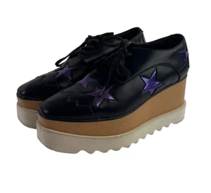 Stella McCartney Black Faux Leather Elyse Star Platform Derby Sneakers Size 6 - Picture 1 of 9