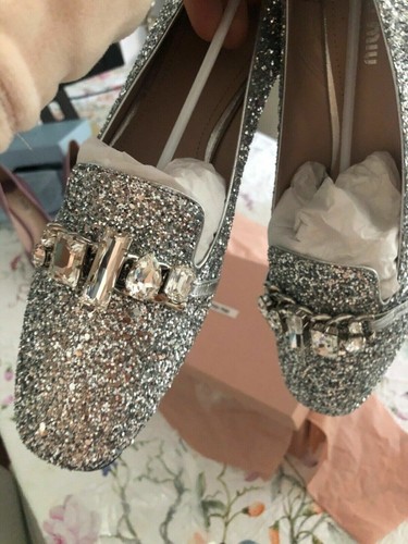 Sandali sneakers Miu miu 40 argento glitter strass