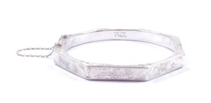 Brazalete Brazalete Vintage Siam Plata de Ley 925 Diseño Perseguido Hexagonal 14.2g - Imagen 1 de 11