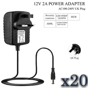 12V 2A Power Supply Adapter AC/DC Charger for CCTV Camera, LED Strip - 20 Pack - Picture 1 of 10