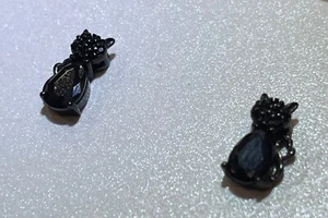 HALLOWEEN STERLING SILVER BLACK CAT SHAPED STUD EARRINGS, Larger Size Cat - Picture 1 of 7