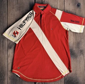 VTG Tommy Hilfiger Mens Sz M Polo Shirt TH-1370 Scuba All Over Dive Flag Logo - Picture 1 of 8