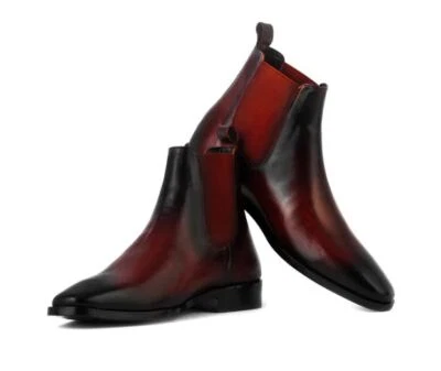 Men Reddish Leather Chelsea boots, Men Ankle boots, Men dress boots - Image 1 of 4