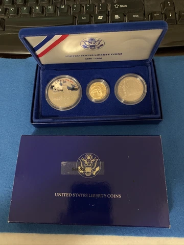 1986 STATUE OF LIBERTY 3 COIN GOLD & SILVER COMMEMORATIVE SET -PROOF OGP Cover