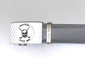 Golf Gürtel Leder mit Ratschenschnalle abnehmbarer Ballmarker Totenkopf Sensenmann hellgrau - Bild 1 von 11