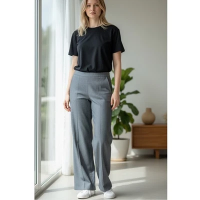 Pantalones Carolina Herrera Seda Pierna Ancha Cremallera Trasera Costuras Laterales Plateados/Grises Talla 6 Foto 1 de 4