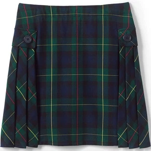 Lands End Girls Side Pleat Plaid Skort Above the Knee Hunter/Classic Navy 14 - Picture 1 of 4