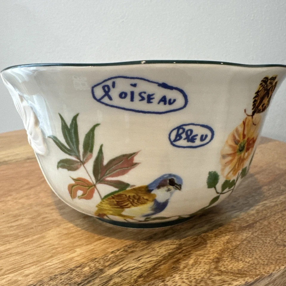 Anthropologie Nathalie Lete Cereal Bowl Birds 3D Flowers Butterflies French Chic - Image 1 of 4