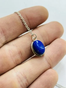 Piccolo ciondolo lazzuli in argento e lapiz con catena in argento mai indossato - Foto 1 di 5
