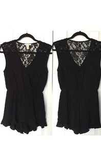 Forever 21 Surplice Romper Black Lace Ruffle Hem - Picture 1 of 15