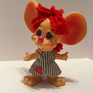 Vintage 1970 Roy Des Of Fla Big Ear Mouse Bank Blue Striped Outfit Heart Tag 10" - Picture 1 of 11