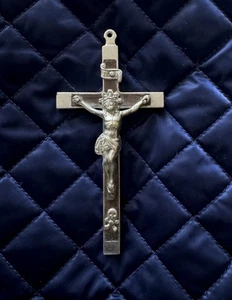 ANTIKER BRUSTKREUZ ANHÄNGER KRUZIFIX SCHÄDEL CROSSBONES 4+ ZOLL - Bild 1 von 5