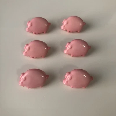 Pig Shaped Plastic Shank Buttons Set of 6 Pink New - Image 1 of 4