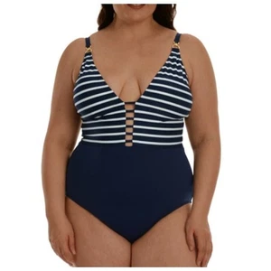 NWT La Blanca Indigo Capri Plunge One Piece Swimsuit Women Size 22W - Picture 1 of 8