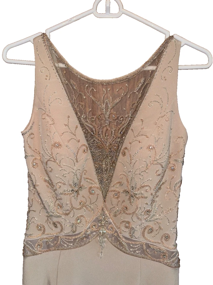 Vestido de noche Cameron Blake by Mon Cheri rubor dorado para mujer talla 6 cuentas adornadas Foto 1 de 4